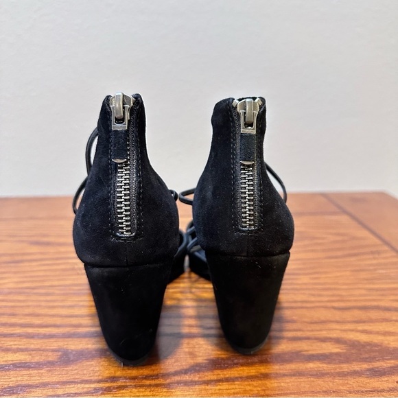 Eileen Fisher Women's 6.5 Black Suede Rope Ghillie Lace Block Heel Wedding Guest - Picture 5 of 8